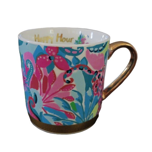 NIB Lilly Pulitzer Turquoise Oasis Golden Hour "Happy Hour Mug" - Picture 1 of 8